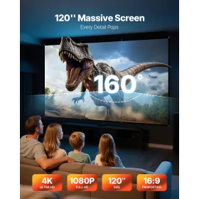Projector Screen, 3048 mm 16:9 4K 1080 HD Projection Screen, Wall Mounted Projection Dispaly Projector with 8 Hooks and Double-S
