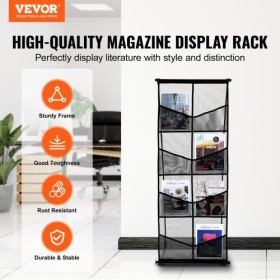 Brochure Display Stand 4-Tier 8 Pocket Mesh Literature Display Holder Rack