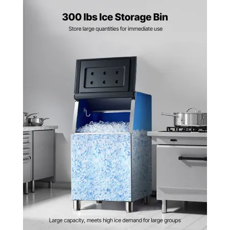 VEVOR Commercial Ice Maker Storage Bin, 136 KG Capacity Stainless Steel Ice-Bin, Commercial Ice Storage Bin with Adjustable Anti