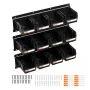 VEVOR Wall Mounted Storage Bins, 12 Plastic Bins & 3 Metal Rails, Plastic Hanging Stackable Storage Bin for Screws, Nuts, Bolts,