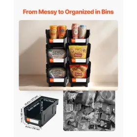 VEVOR stabelbare plastbeholdere, 37,7 x 21,5 x 18 cm (6 pakke), plastbeholdere til organisering og opbevaringsspande til tæt