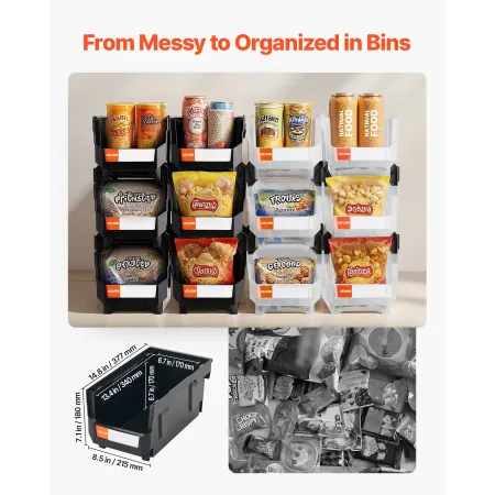 VEVOR Plastic Stackable Storage Bins, 37.7 x 21.5 x 18 cm (12 Pack), Plastic Containers for Organizing & Storage Bins for Garage