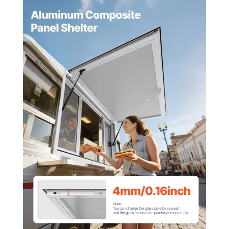 Concession Window 135x84 cm, Aluminum Alloy Service Window for Food Truck, Up to 85 Degrees Stand Serving Window with 4 Sliding 