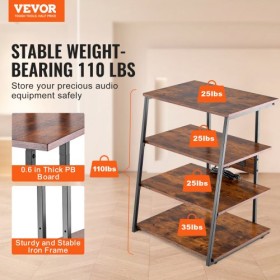 4-Tier AV Media Stand with Power Strips Wooden Corner TV Stand with LED
