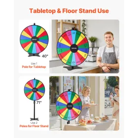 VEVOR 914 mm Spinning Prize Wheel, 18 Slots Spinning Wheel with Stand, Adjustable Height Win Fortune Roulette with a Dry Erase a