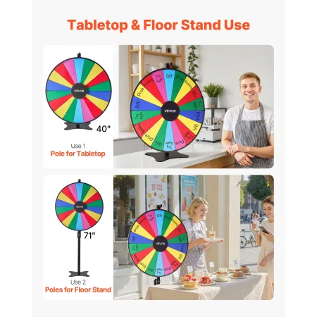 914 mm Spinning Prize Wheel, 18 Slots Spinning Wheel with Stand, Adjustable Height Win Fortune Roulette with a Dry Erase and 2 M