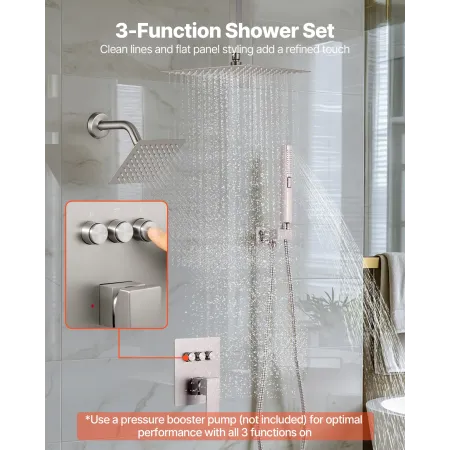 VEVOR Shower Faucet Set, 254 mm Ceiling Mount Rainfall Shower System with 152 mm Wall Mount Head and 2 in 1 Handheld Spray, Rota