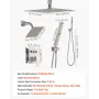 VEVOR brusehanesæt, 254 mm loftmonteret regnbrusesystem med 152 mm vægmonteret hoved og 2 i 1 håndholdt spray, Rota