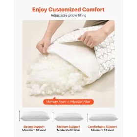 VEVOR Bed Pillow for Sleeping, Queen Size Luxury Quality Hotel Pillow with Memory Foam Fill, Supportive & Adjustable, Includes N
