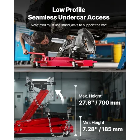 VEVOR lavprofil gulvjackstik, 2200 lbs / 1 ton løftekapacitet Teleskoptransmission gulvjackstik, 18,5-70 i løftehøjde,