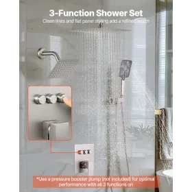 VEVOR Shower Faucet Set, 305 mm Ceiling Mount Rainfall Shower System with 152 mm Wall Mount Head and 4 in 1 Handheld Spray, Rota