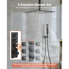 VEVOR brusehanesæt, 406 mm termostatisk loftmonteret regnbrusesystem med 6 kropsdyser og håndholdt spray, roterbar