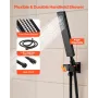 Shower Faucet Set, 406 mm Thermostatic Ceiling Mount Rainfall Shower System with 6 Body Jets and Handheld Spray, Rotatable 3-Fun