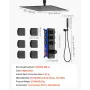 Shower Faucet Set, 406 mm Thermostatic Ceiling Mount Rainfall Shower System with 6 Body Jets and Handheld Spray, Rotatable 3-Fun