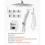 VEVOR brusehanesæt, 254 mm loftmonteret regnbrusesystem med 6 kropsdyser og 2 i 1 håndholdt spray, roterbar 3-Fun