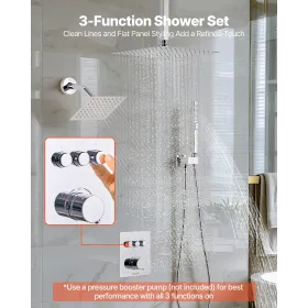 VEVOR brusehanesæt, 305 mm termostatisk loftmonteret regnbrusesystem med 152 mm vægmonteret hoved og 2 i 1 håndgreb