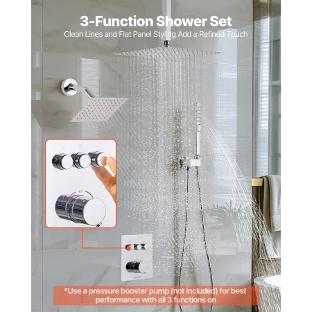 VEVOR Shower Faucet Set, 305 mm Thermostatic Ceiling Mount Rainfall Shower System with 152 mm Wall Mount Head and 2 in 1 Handhel
