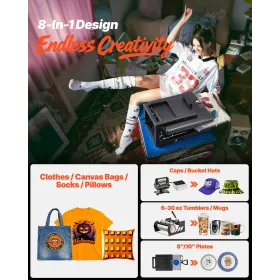 VEVOR Hybrid Heat Press, 380 x 380 mm, 8-in-1 Multifunction, Heat Up Fast and Even, All-New Patented Design, Easy to Control, Su