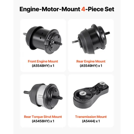Engine and Transmission Motor Mount Kit Replacement, Set of 4, Compatible with 2009–2017 Chevrolet Traverse 3.6L V6, Replace OE 
