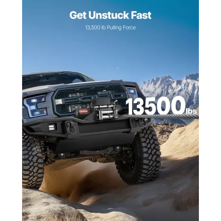 Electric Winch, 6100 kg Load Capacity, 12V DC Truck Winch with Φ9.5 mm x 24 m Steel Rope, Wireless & Wired Remote Control, IP55 