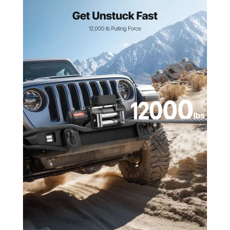 VEVOR elektrisk spil, 5400 kg belastningskapacitet, 12V DC lastbilspil med Φ9,1 mm x 24 m stålreb, trådløs og kablet