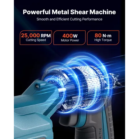 VEVOR Metal Shear, Sheet Metal Cutter Cordless with 360-Degree Pivoting Head, Double Blades, 25000 RPM Speed, Cuts 1.22 mm Galva