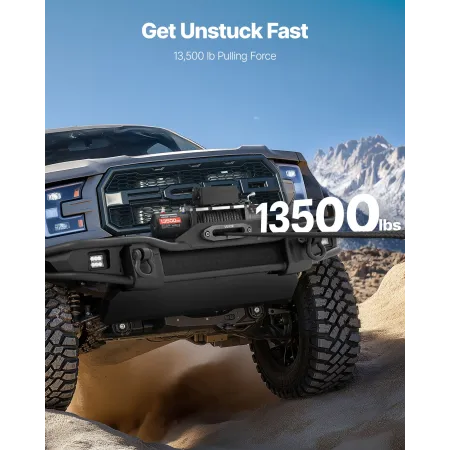 VEVOR elektrisk spil, 6100 kg belastningskapacitet, 12V DC lastbilspil med Φ9,5 mm x 26 m syntetisk reb, trådløs og kablet