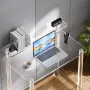 Acrylic Table, 2 Tiers Clear Office Desk with Monitor Stand, Acrylic Study Computer Desk, Modern Side End Table Nightstand for B