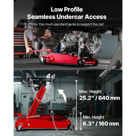 Low Profile Floor Jack, 1000 lbs / 0.45 Ton Lifting Capacity Telescoping Transmission Floor Jack, 16-64 cm Lifting Height, 360° 