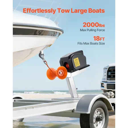 VEVOR Electric Boat Winch, 12V DC 300W, Reversible Electric Trailer Winch for Boats Up to 900 kg, Power-in, Power-Out, and Freew