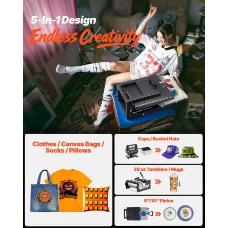 Hybrid Heat Press, 380 x 380 mm, 5-in-1 Multifunction, Heat Up Fast and Even, All-New Patented Design, Easy to Control, Sublimat