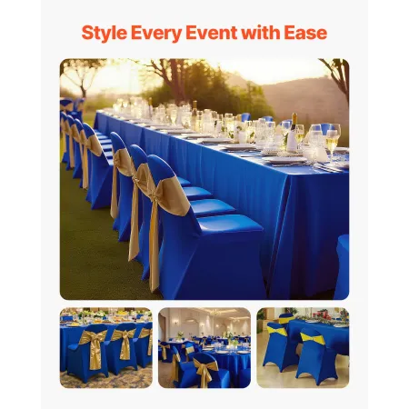 50 Pcs Blue Chair Covers, Polyester Spandex Chair Cover, Stretch Slipcovers for Wedding Party Dining Banquet Flat-Front Chair Co