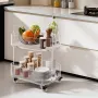 VEVOR Acrylic Table with Wheels, 2 Tiers Mobile Cart Table, Modern Rolling Acrylic Storage Desk, Clear Nightstand Side End Desk,