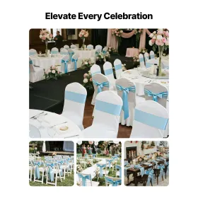 VEVOR Satin Chair Sashes Bows, 100PCS Chair Ribbon Ties Back Sash, 7 x 108 inch, Light Blue Wedding Reception Decoration, for We