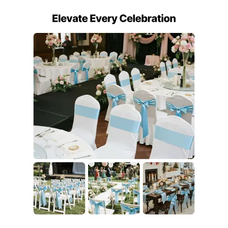 VEVOR Satin Chair Sashes Bows, 100PCS Chair Ribbon Ties Back Sash, 7 x 108 inch, Light Blue Wedding Reception Decoration, for We