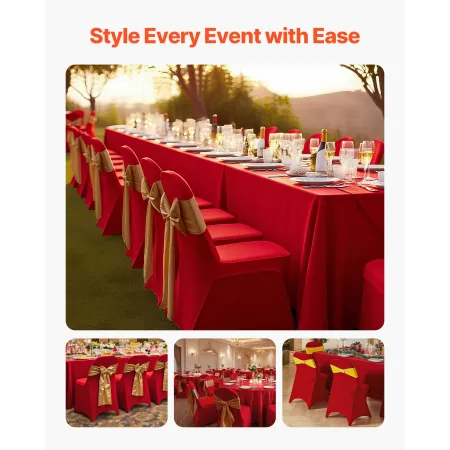 VEVOR 50 Pcs Red Chair Covers, Polyester Spandex Chair Cover, Stretch Slipcovers for Wedding Party Dining Banquet Flat-Front Cha