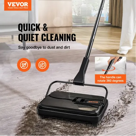 Carpet Sweeper, 20 cm Sweeping Paths, Floor Sweeper Manual Non Electric, 300 ml Dustbin Capacity with Comb for Home Office Rugs 