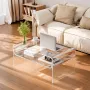 Acrylic Coffee Table, 2 Tiers Center Table with Storage Shelf, Modern Rectangle Acrylic Coffee Desk, Ideal for Dining Room, Kitc