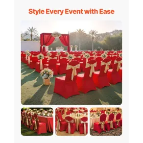 VEVOR 50 Pcs Red Chair Covers, Polyester Spandex Chair Cover, Stretch Slipcovers for Wedding Party Dining Banquet Flat-Front Cha