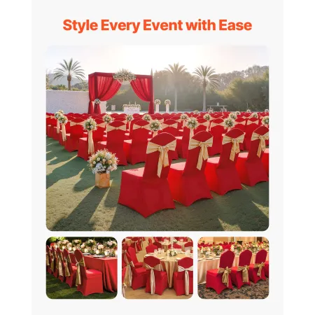 VEVOR 50 Pcs Red Chair Covers, Polyester Spandex Chair Cover, Stretch Slipcovers for Wedding Party Dining Banquet Flat-Front Cha