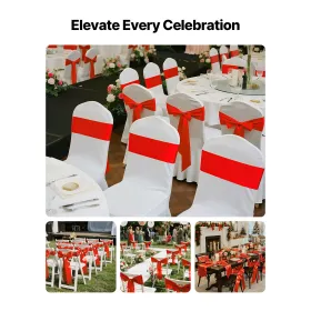 VEVOR Satin Chair Sashes Bows, 100PCS Chair Ribbon Ties Back Sash, 7 x 108 inch, Red Wedding Reception Decoration, for Wedding C