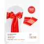 VEVOR Satin Chair Sashes Bows, 100PCS Chair Ribbon Ties Back Sash, 7 x 108 inch, Red Wedding Reception Decoration, for Wedding C