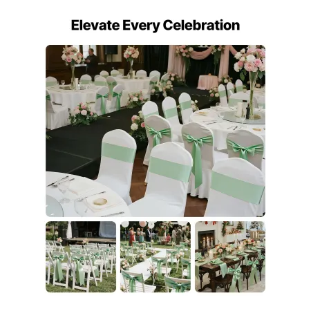 VEVOR Satin Chair Sashes Bows, 100PCS Chair Ribbon Ties Back Sash, 7 x 108 inch, Light Green Wedding Reception Decoration, for W