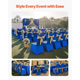 VEVOR 50 Pcs Royal Blue Chair Covers, Polyester Spandex Chair Cover, Stretch Slipcovers for Wedding Party Dining Banquet Flat-Fr