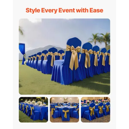 VEVOR 30 stk Blå stolebetræk, polyester spandex stolebetræk, strækbetræk til bryllupsfest middagsbanket flad front ch
