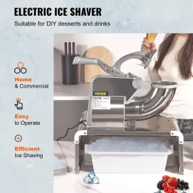 Commercial Ice Shaver Crusher, 661 kg pr. Time Electric Snow Cone Maker, 350W Shaved Ice Machine med dobbeltblade til fester