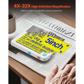 VEVOR Portable Digital Magnifier, 127mm HD Electronic Video Magnifier for Low Version, 4X - 32X Zoom Electronic Reading Aid with
