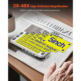 VEVOR Portable Digital Magnifier, 127mm HD Electronic Video Magnifier for Low Version, 2X - 48X Electronic Reading Aid with 13MP