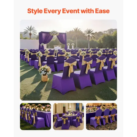 VEVOR 50 Pcs Purple Chair Covers, Polyester Spandex Chair Cover, Stretch Slipcovers for Wedding Party Dining Banquet Flat-Front 