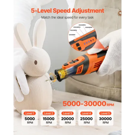 VEVOR 136-Piece Cordless Rotary Tool Kit, DC8V Portable Mini Power Rotary Tool, 5 Speeds 5000-30000RPM Multi-Purpose DIY Tools f